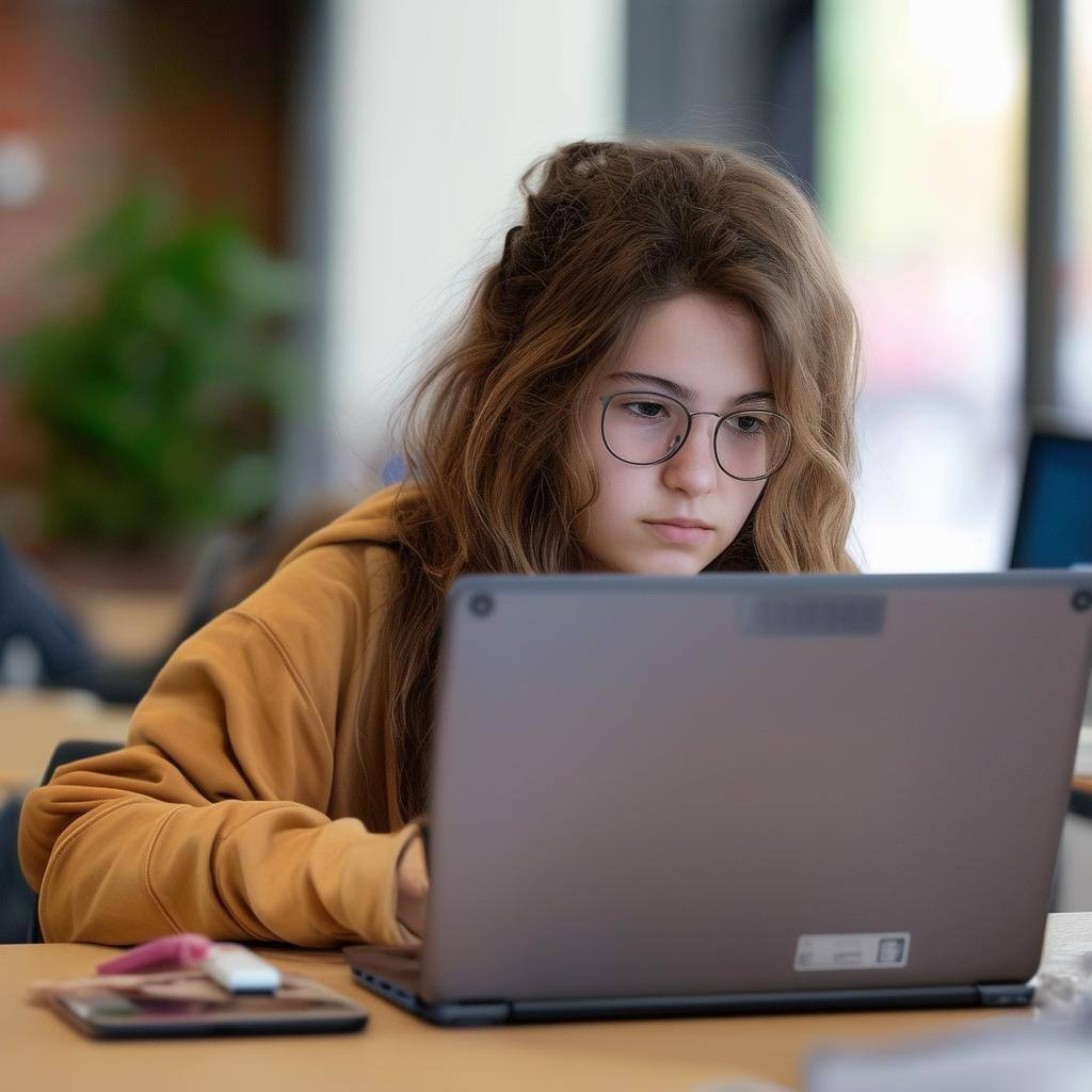 Student using laptop